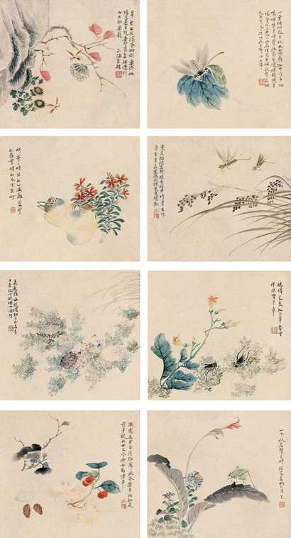 翁小海  花虫图 四屏